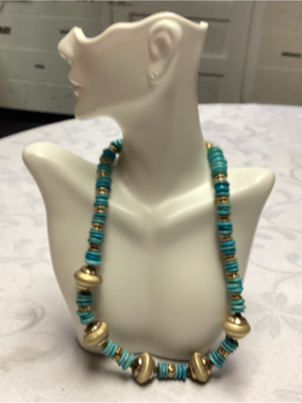 Turquoise and Gold Beaded Statement Necklace - Women Jewelry